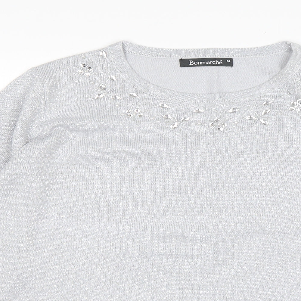 Bonmarché Womens Grey Round Neck  Acrylic Pullover Jumper Size M