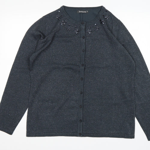 Bonmarché Womens Grey Round Neck  Acrylic Cardigan Jumper Size M