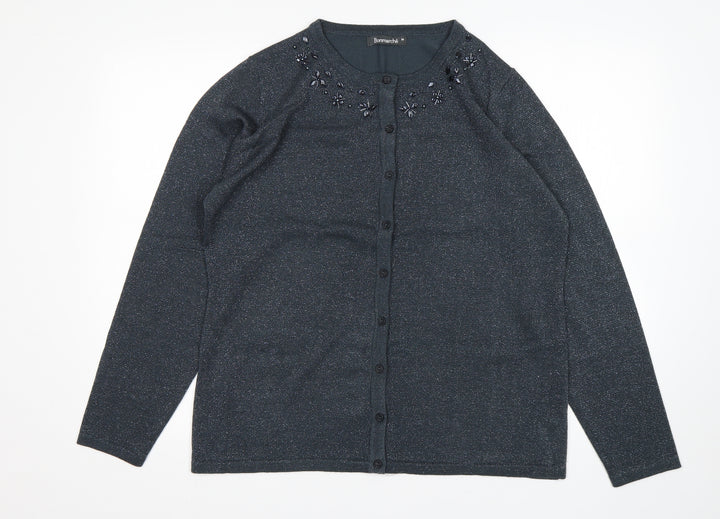 Bonmarché Womens Grey Round Neck Acrylic Cardigan Jumper Size M