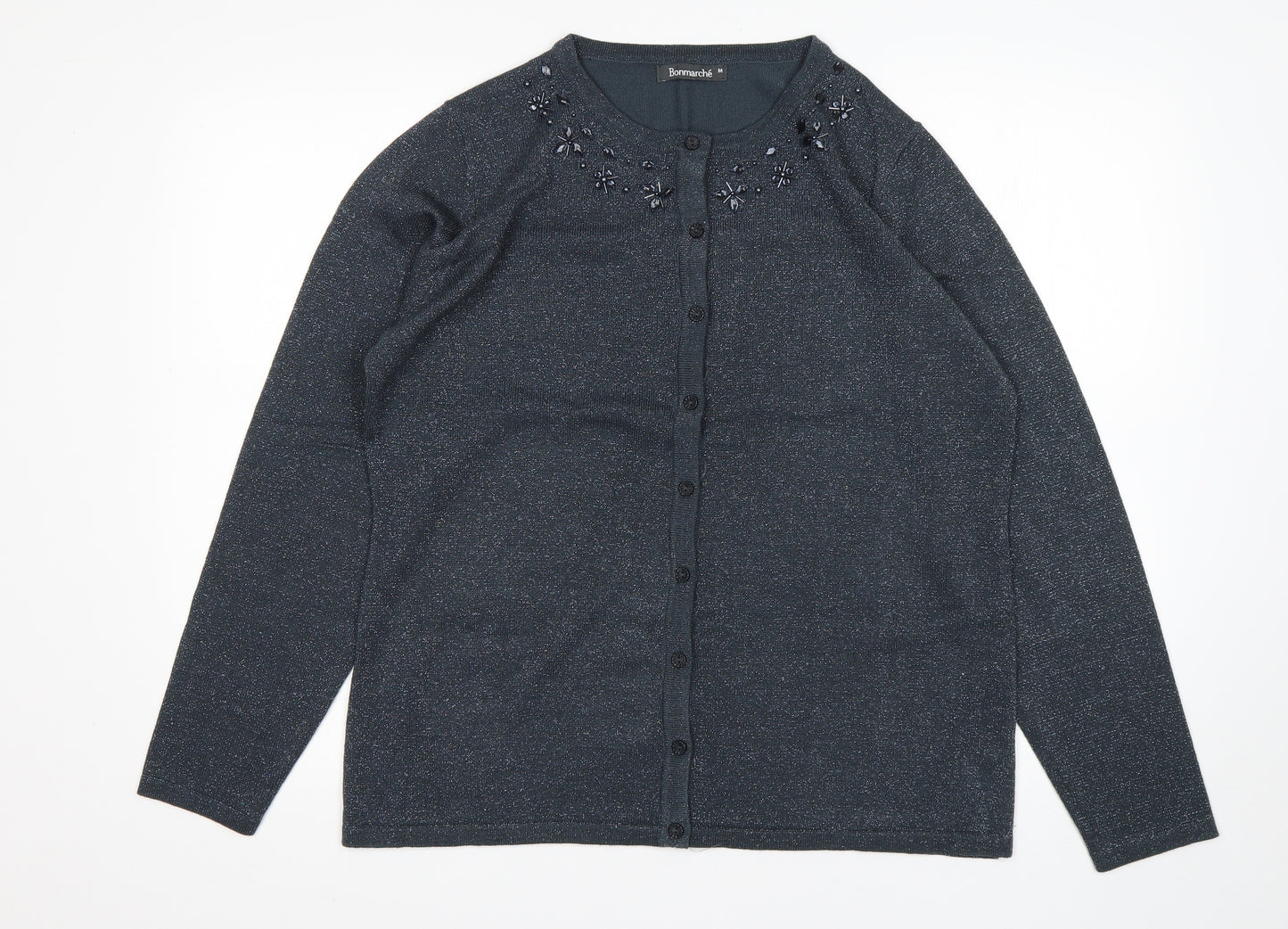 Bonmarché Womens Grey Round Neck  Acrylic Cardigan Jumper Size M