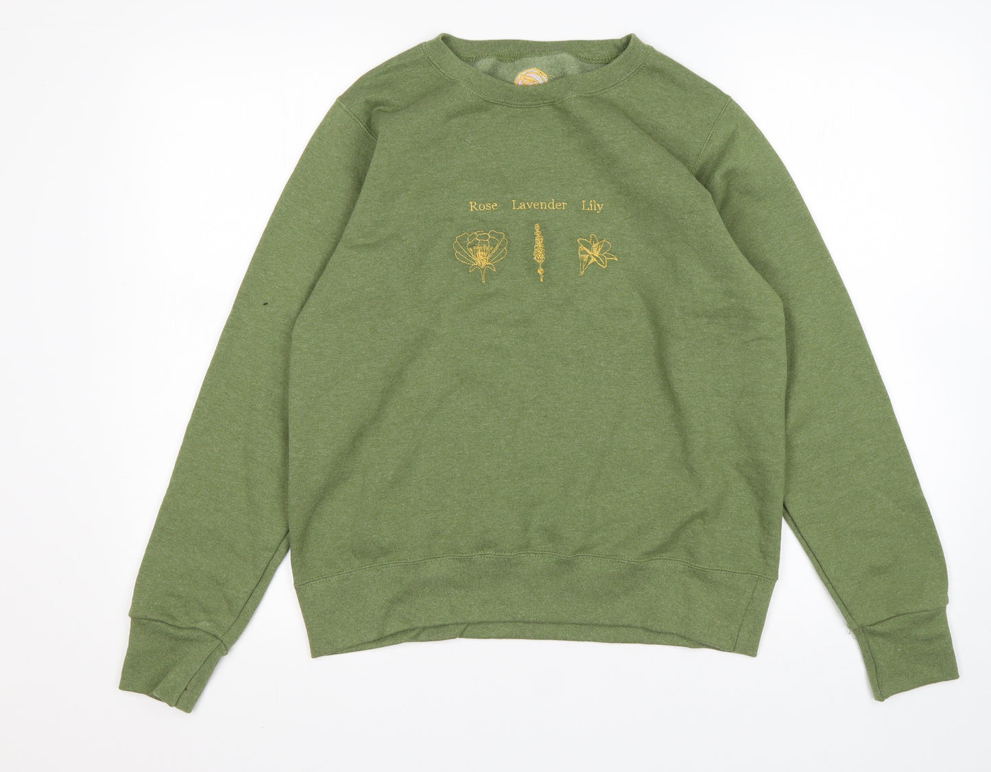Preworn Womens Green Floral Cotton Pullover Sweatshirt Size S
