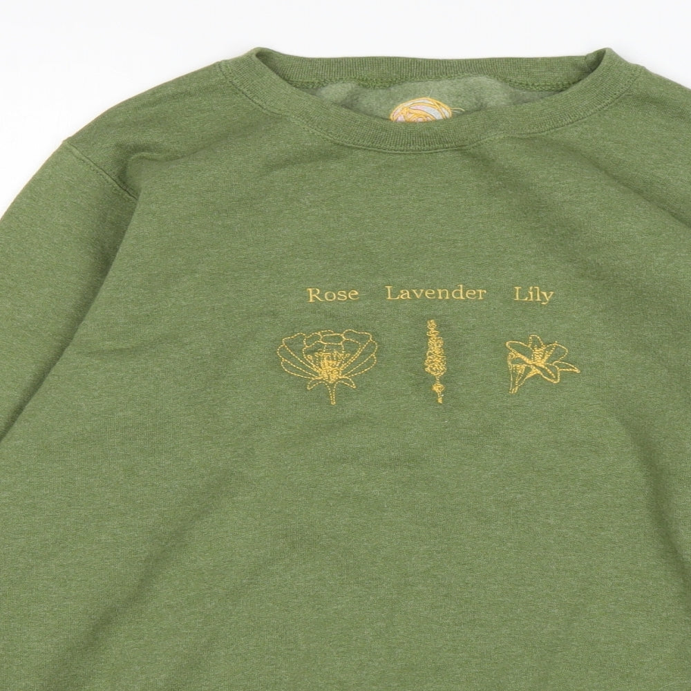 Preworn Womens Green Floral Cotton Pullover Sweatshirt Size S
