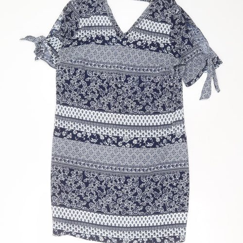 Peacocks Womens Blue Floral Polyester Shift  Size 12  V-Neck