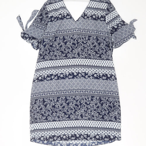 Peacocks Womens Blue Floral Polyester Shift  Size 12  V-Neck