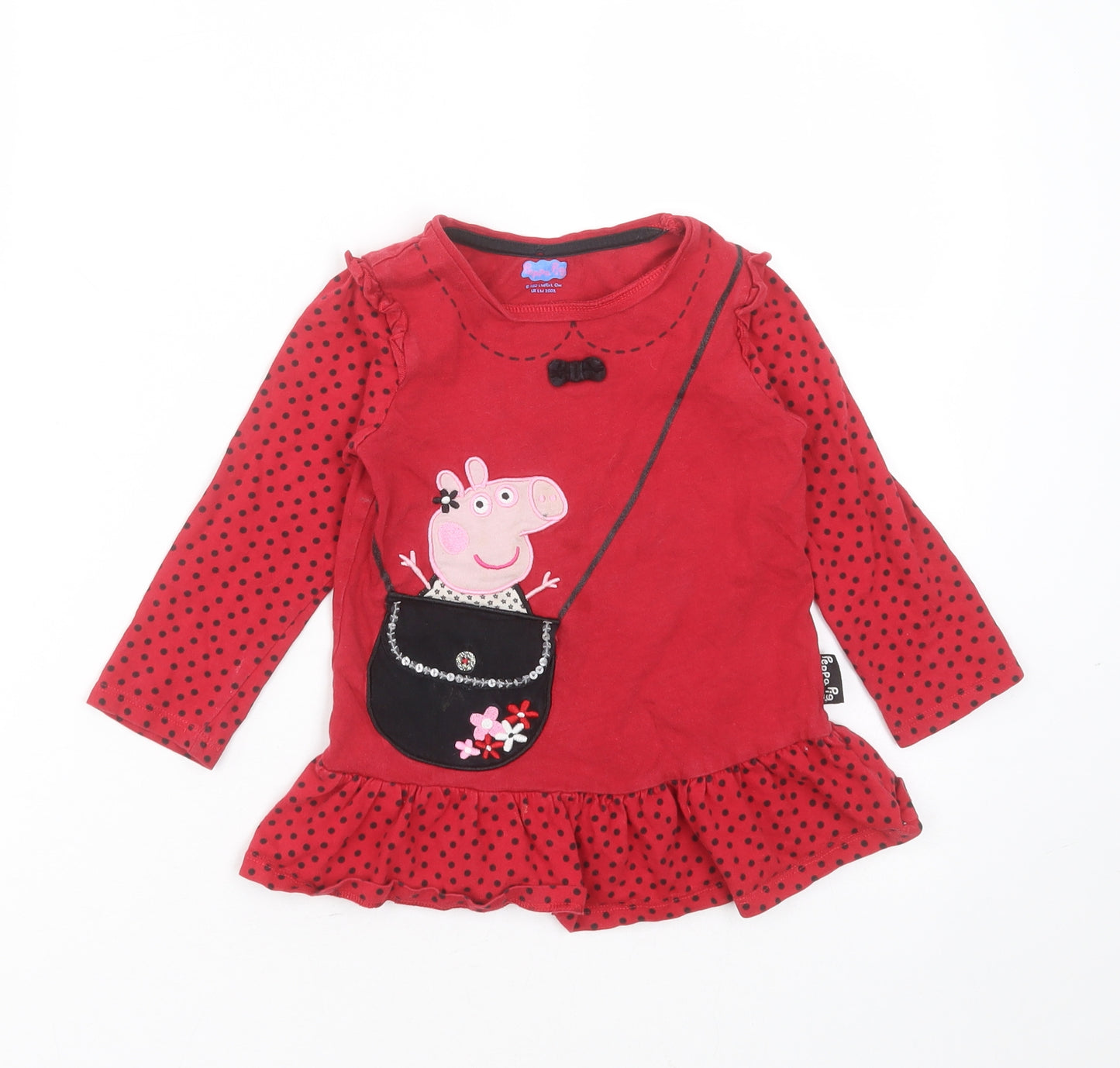 Nutmeg Girls Red Polka Dot Cotton Basic T-Shirt Size 3-4 Years Round Neck  - peppa pig