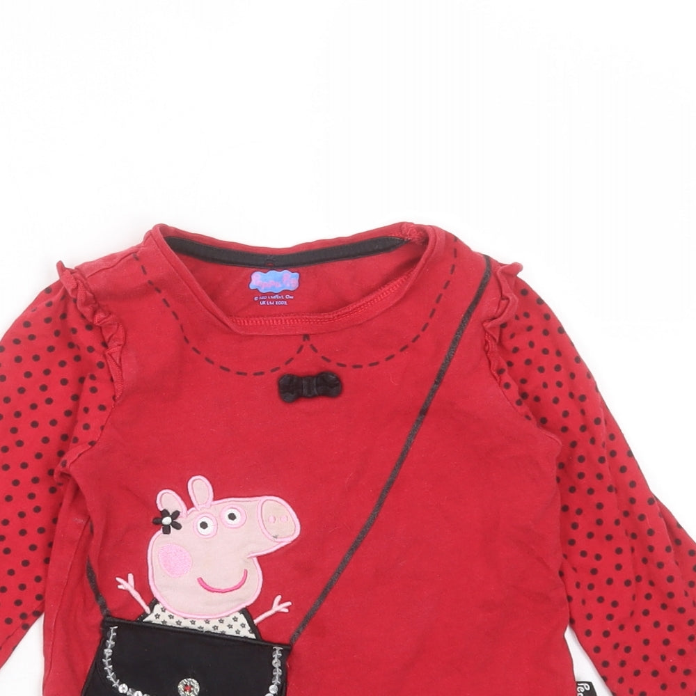Nutmeg Girls Red Polka Dot Cotton Basic T-Shirt Size 3-4 Years Round Neck  - peppa pig
