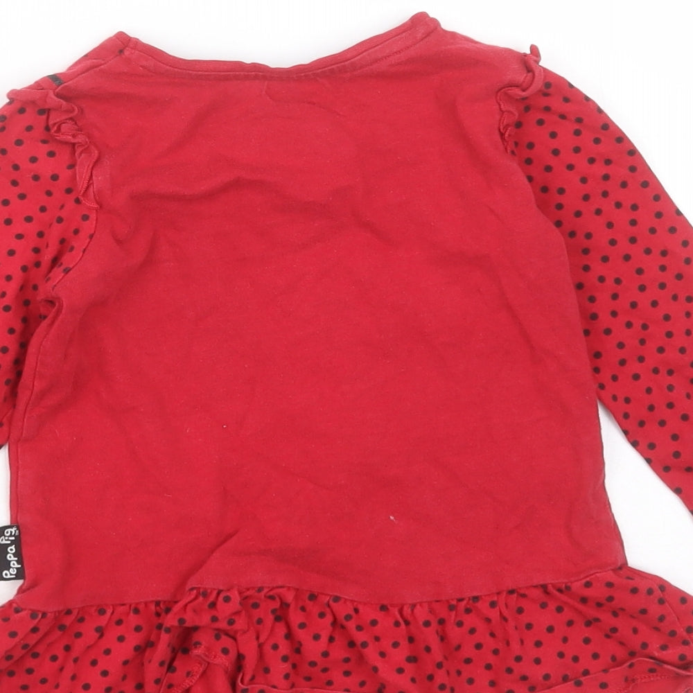 Nutmeg Girls Red Polka Dot Cotton Basic T-Shirt Size 3-4 Years Round Neck  - peppa pig