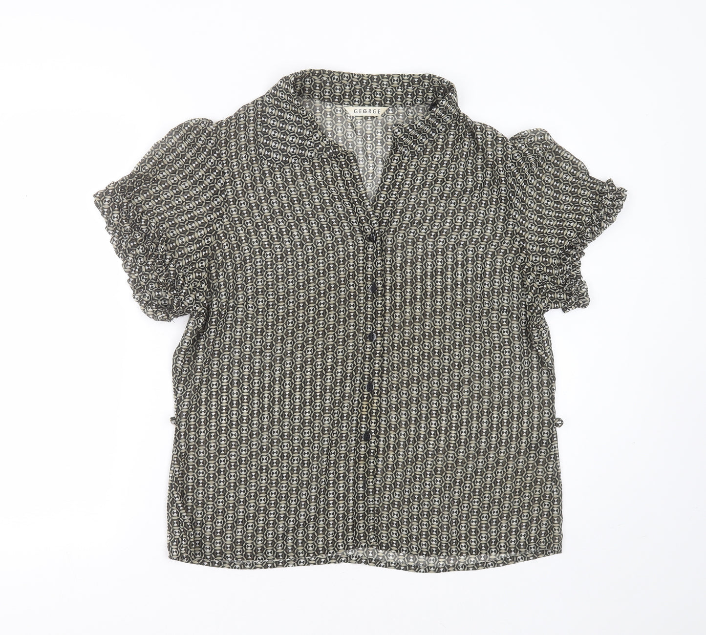 George Womens Green Geometric Polyester Basic Blouse Size 18 Collared - sheer