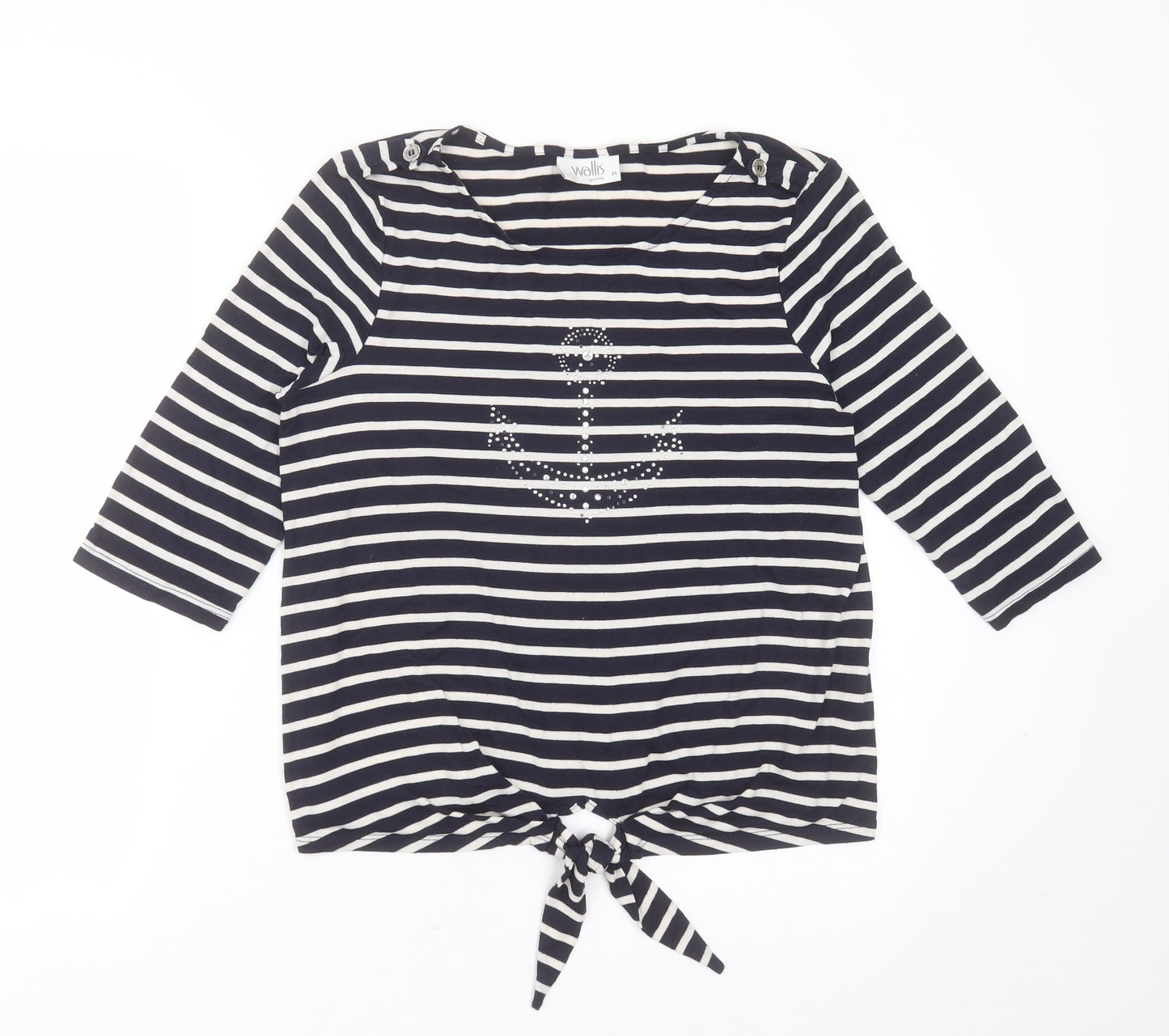 Wallis Womens Blue Striped Viscose Basic T-Shirt Size M Round Neck - anchor