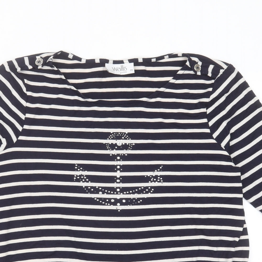 Wallis Womens Blue Striped Viscose Basic T-Shirt Size M Round Neck - anchor