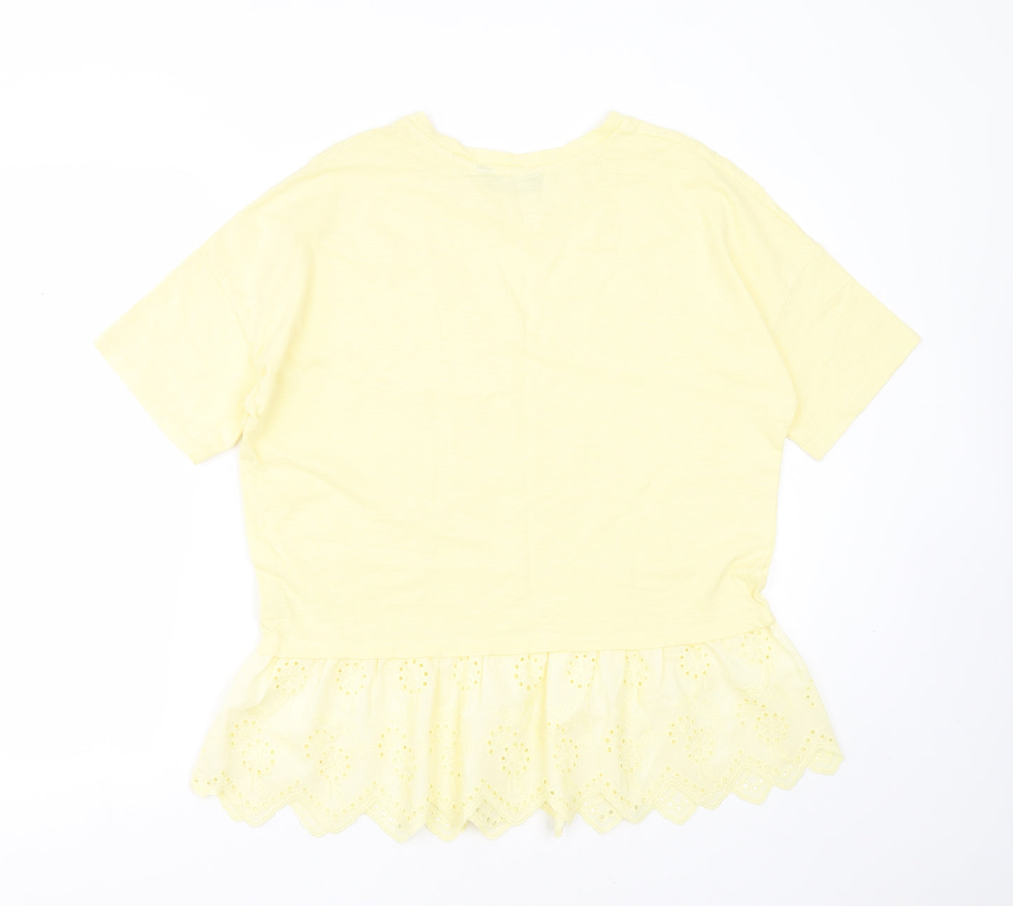 F&F Womens Yellow  Cotton Basic T-Shirt Size 12 Round Neck - crochet detail