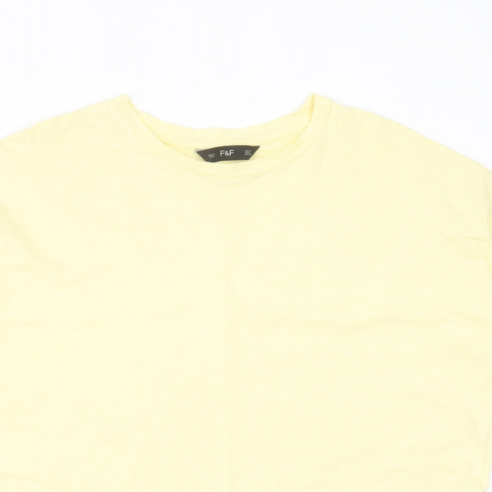 F&F Womens Yellow  Cotton Basic T-Shirt Size 12 Round Neck - crochet detail