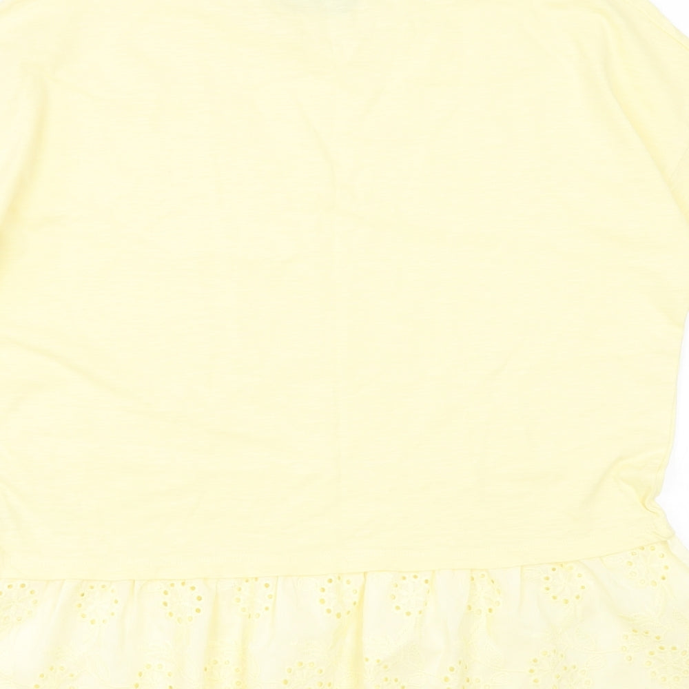 F&F Womens Yellow  Cotton Basic T-Shirt Size 12 Round Neck - crochet detail