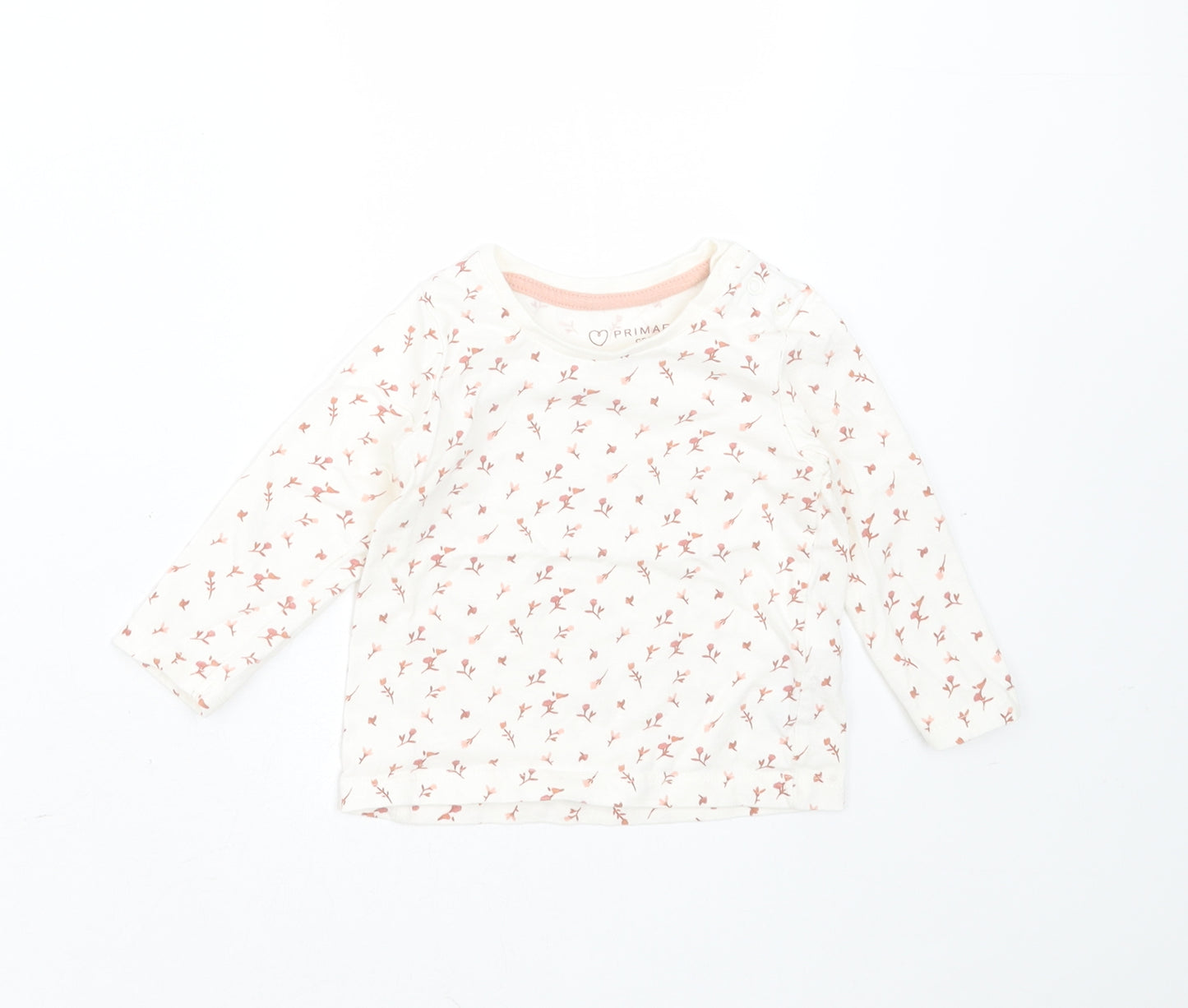Primark Girls Ivory Floral Cotton Basic T-Shirt Size 6-9 Months Round Neck