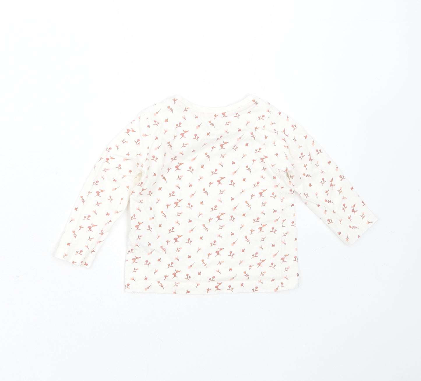 Primark Girls Ivory Floral Cotton Basic T-Shirt Size 6-9 Months Round Neck
