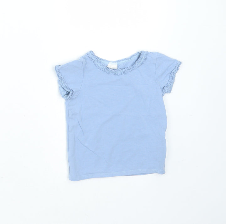 H&M Girls Blue  Cotton Basic T-Shirt Size 6-9 Months Round Neck
