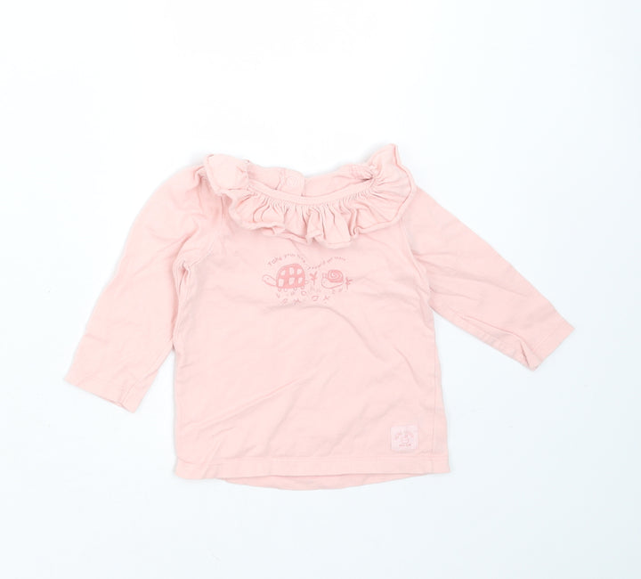 George Girls Pink Cotton Basic T-Shirt Size 6-9 Months Round Neck - take your time