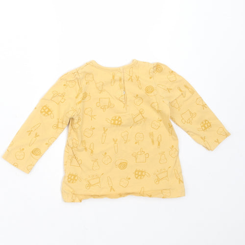 George Girls Yellow  Cotton Basic T-Shirt Size 6-9 Months Round Neck  - apple, snail