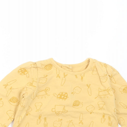 George Girls Yellow  Cotton Basic T-Shirt Size 6-9 Months Round Neck  - apple, snail