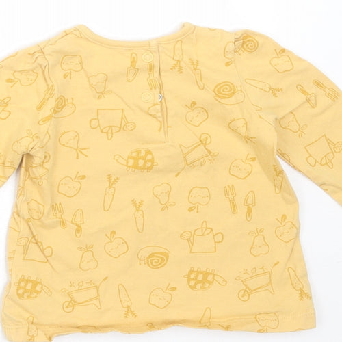 George Girls Yellow  Cotton Basic T-Shirt Size 6-9 Months Round Neck  - apple, snail