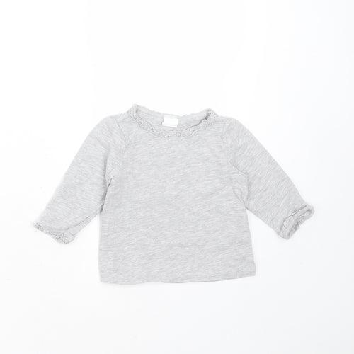 H&M Girls Grey  Cotton Basic T-Shirt Size 3-6 Months Round Neck