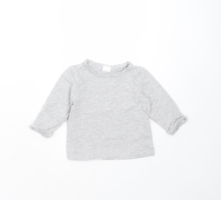 H&M Girls Grey Cotton Basic T-Shirt Size 3-6 Months Round Neck