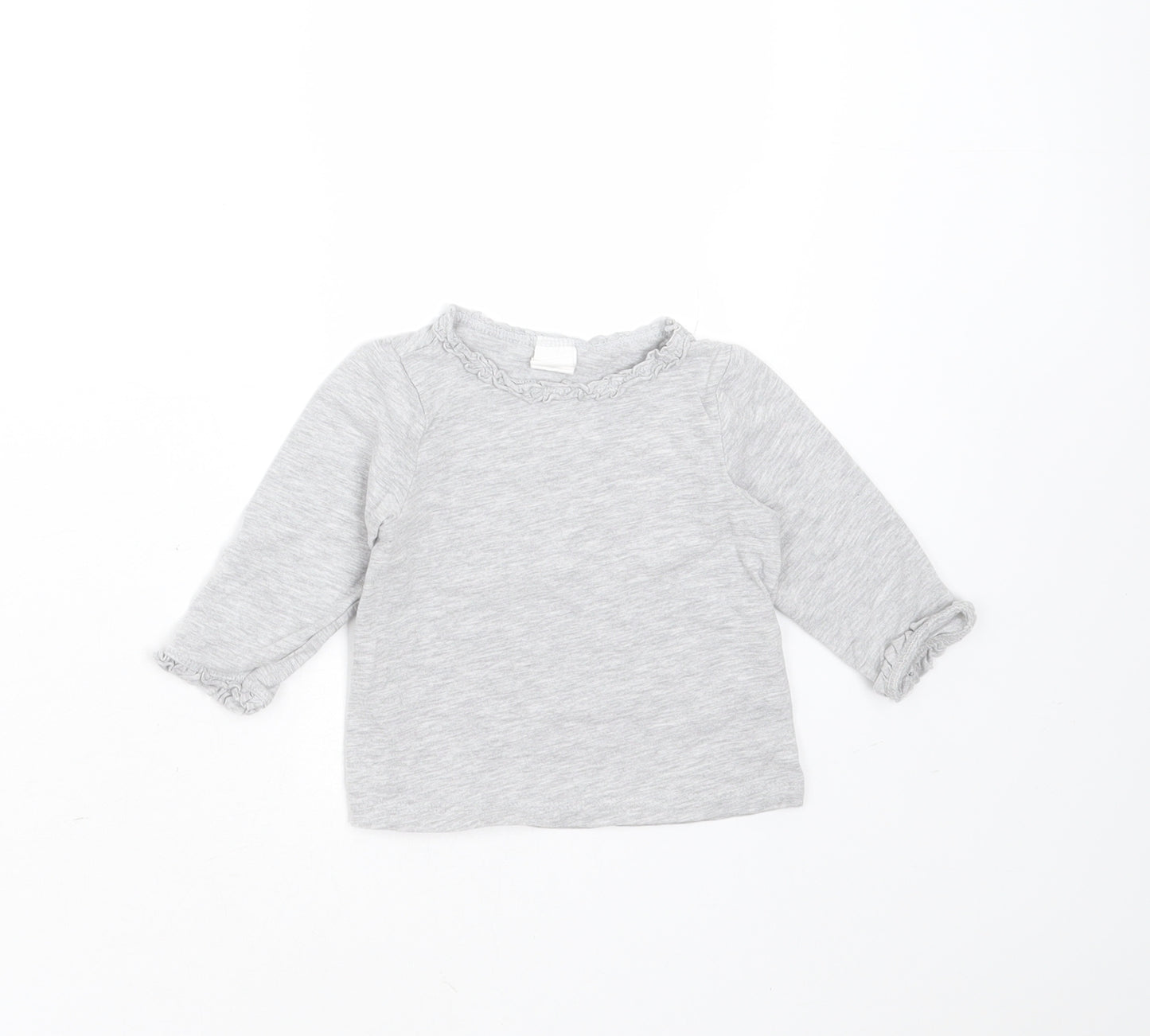 H&M Girls Grey  Cotton Basic T-Shirt Size 3-6 Months Round Neck