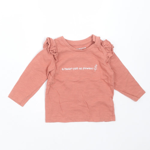 Primark Girls Pink  Cotton Basic T-Shirt Size 6-9 Months Round Neck