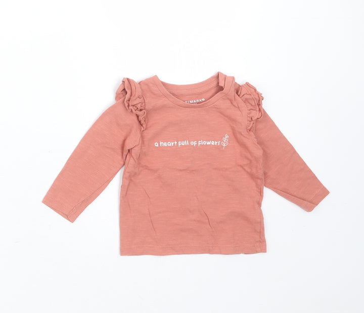 Primark Girls Pink  Cotton Basic T-Shirt Size 6-9 Months Round Neck