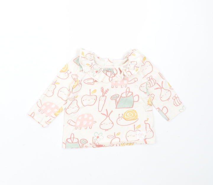 George Girls Ivory Cotton Basic T-Shirt Size 6-9 Months Round Neck - Gardening Prints