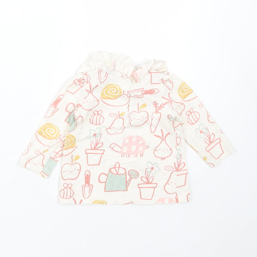 George Girls Ivory  Cotton Basic T-Shirt Size 6-9 Months Round Neck  - Gardening Prints