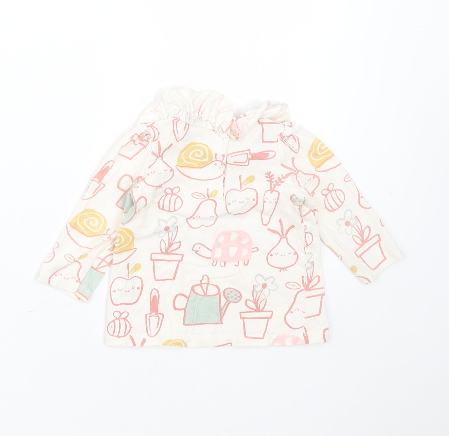 George Girls Ivory  Cotton Basic T-Shirt Size 6-9 Months Round Neck  - Gardening Prints