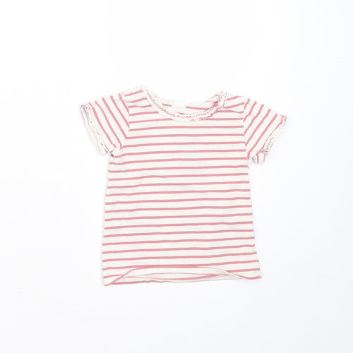 H&M Girls Pink Striped Cotton Basic T-Shirt Size 6-9 Months Round Neck