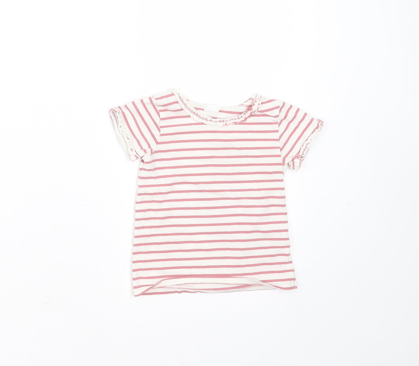 H&M Girls Pink Striped Cotton Basic T-Shirt Size 6-9 Months Round Neck