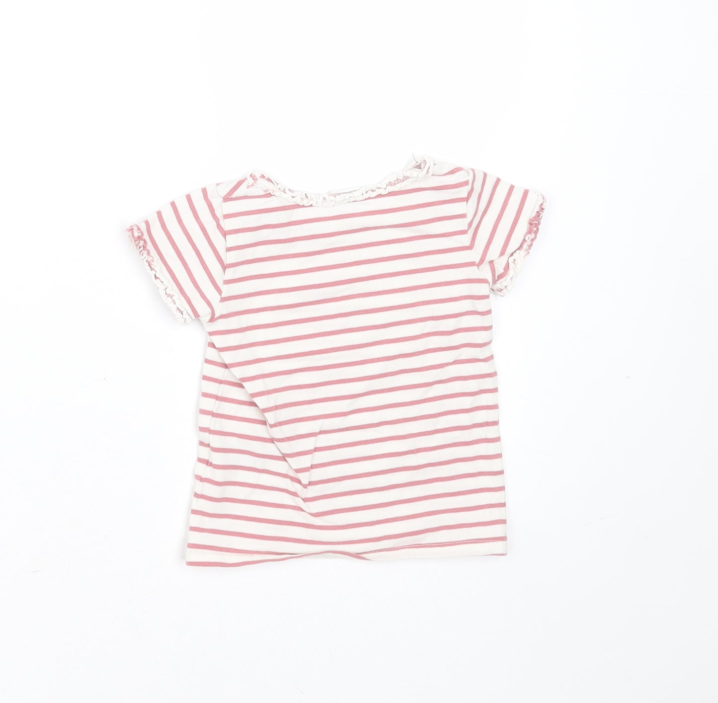 H&M Girls Pink Striped Cotton Basic T-Shirt Size 6-9 Months Round Neck
