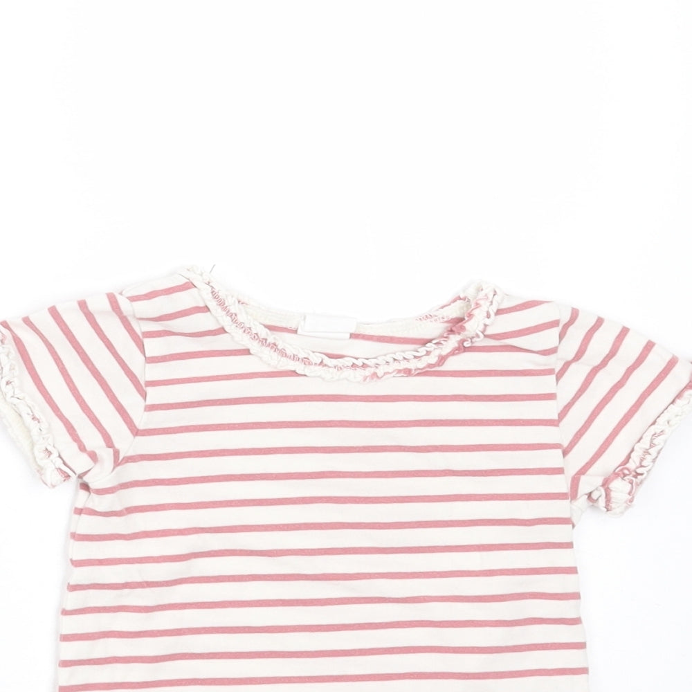 H&M Girls Pink Striped Cotton Basic T-Shirt Size 6-9 Months Round Neck