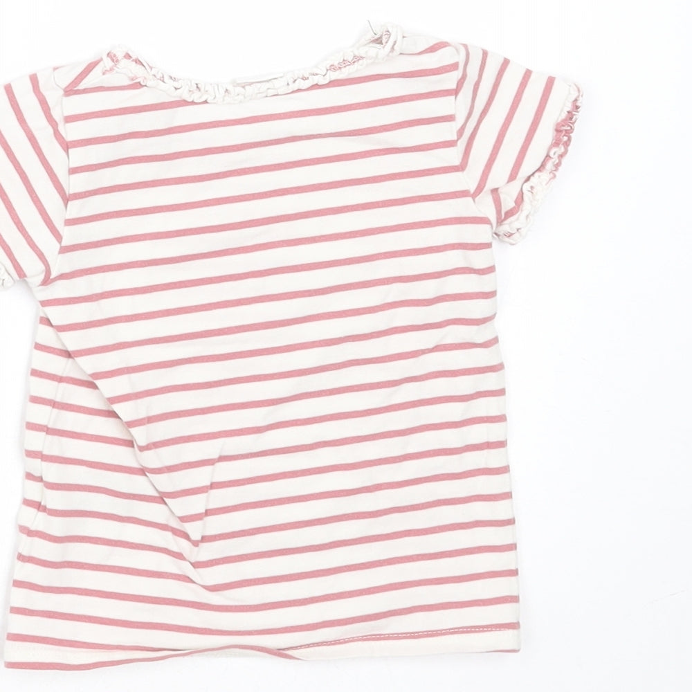 H&M Girls Pink Striped Cotton Basic T-Shirt Size 6-9 Months Round Neck