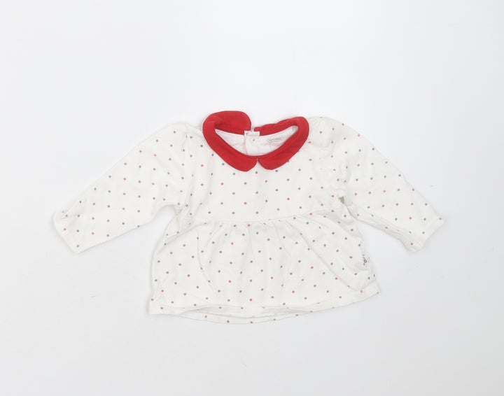 OBAIBI Girls White Geometric Cotton Basic T-Shirt Size 12 Months Collared  - snowflakes