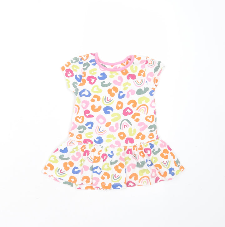 Mini Club Girls Multicoloured Geometric Cotton T-Shirt Dress Size 9-12 Months Round Neck