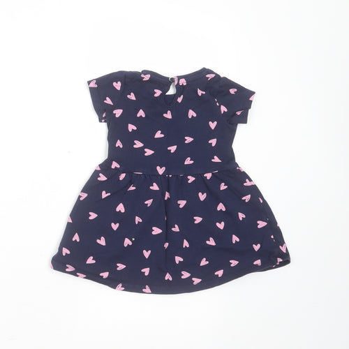 Mothercare Girls Blue  Cotton T-Shirt Dress  Size 9-12 Months  Round Neck  - Heart pattern