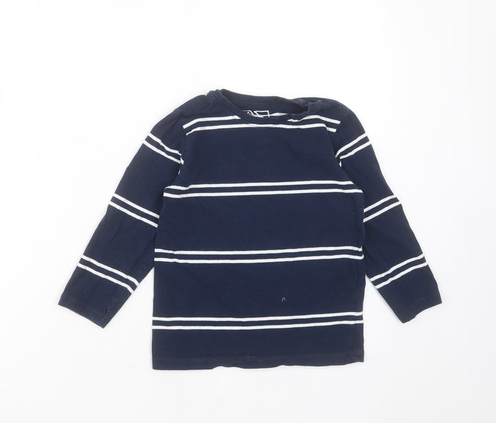 Matalan Boys Blue Striped Cotton Basic T-Shirt Size 6 Years Round Neck