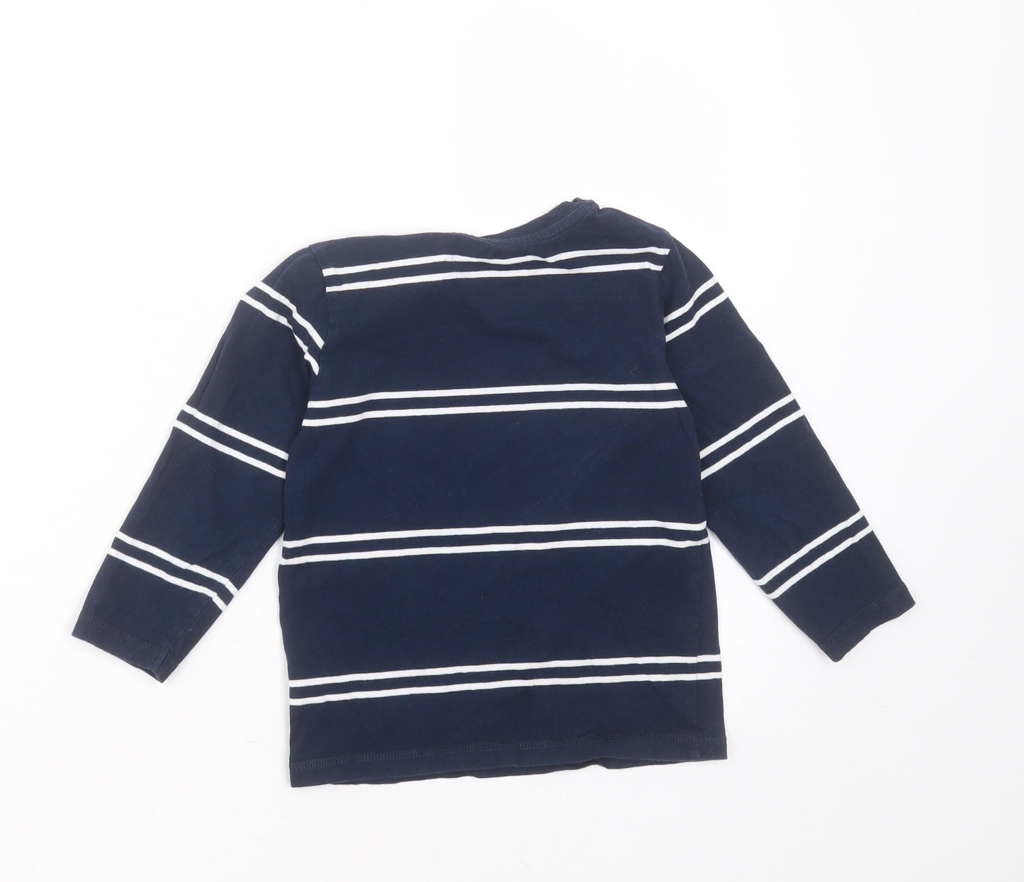 Matalan Boys Blue Striped Cotton Basic T-Shirt Size 6 Years Round Neck