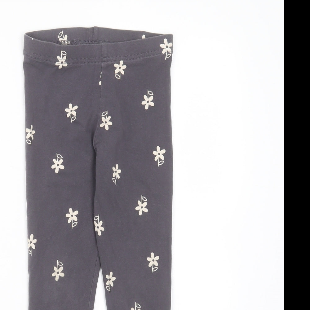 George Girls Grey Floral Cotton Carrot Trousers Size 5-6 Years  Extra-Slim  - leggings