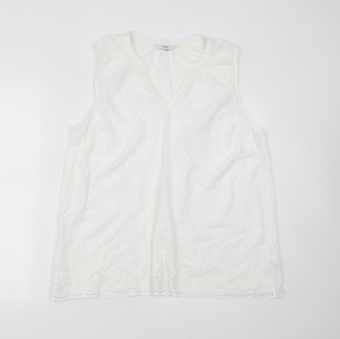 NEXT Womens White Floral Cotton Basic T-Shirt Size 20 V-Neck - Floral embroidery