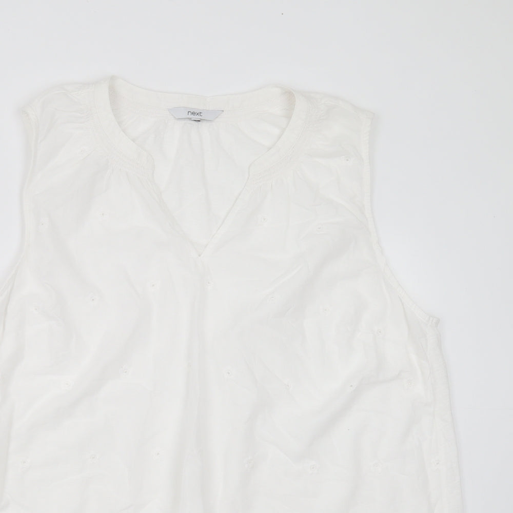 NEXT Womens White Floral Cotton Basic T-Shirt Size 20 V-Neck - Floral embroidery