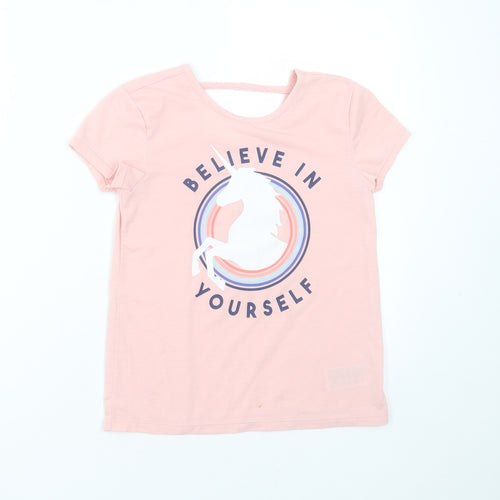 Gap Girls Pink  Polyester Basic T-Shirt Size 8-9 Years Round Neck  - Believe in yourself
