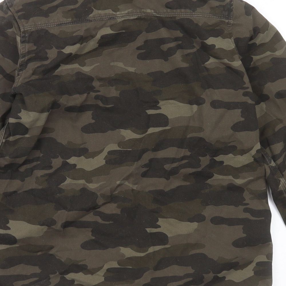 TU Boys Green Camouflage Cotton Basic Button-Up Size 12 Years Collared Button