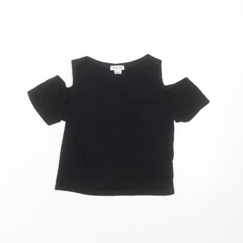 River Island Girls Black  Polyester Blend Basic T-Shirt Size 9-10 Years Round Neck  - cold shoulder