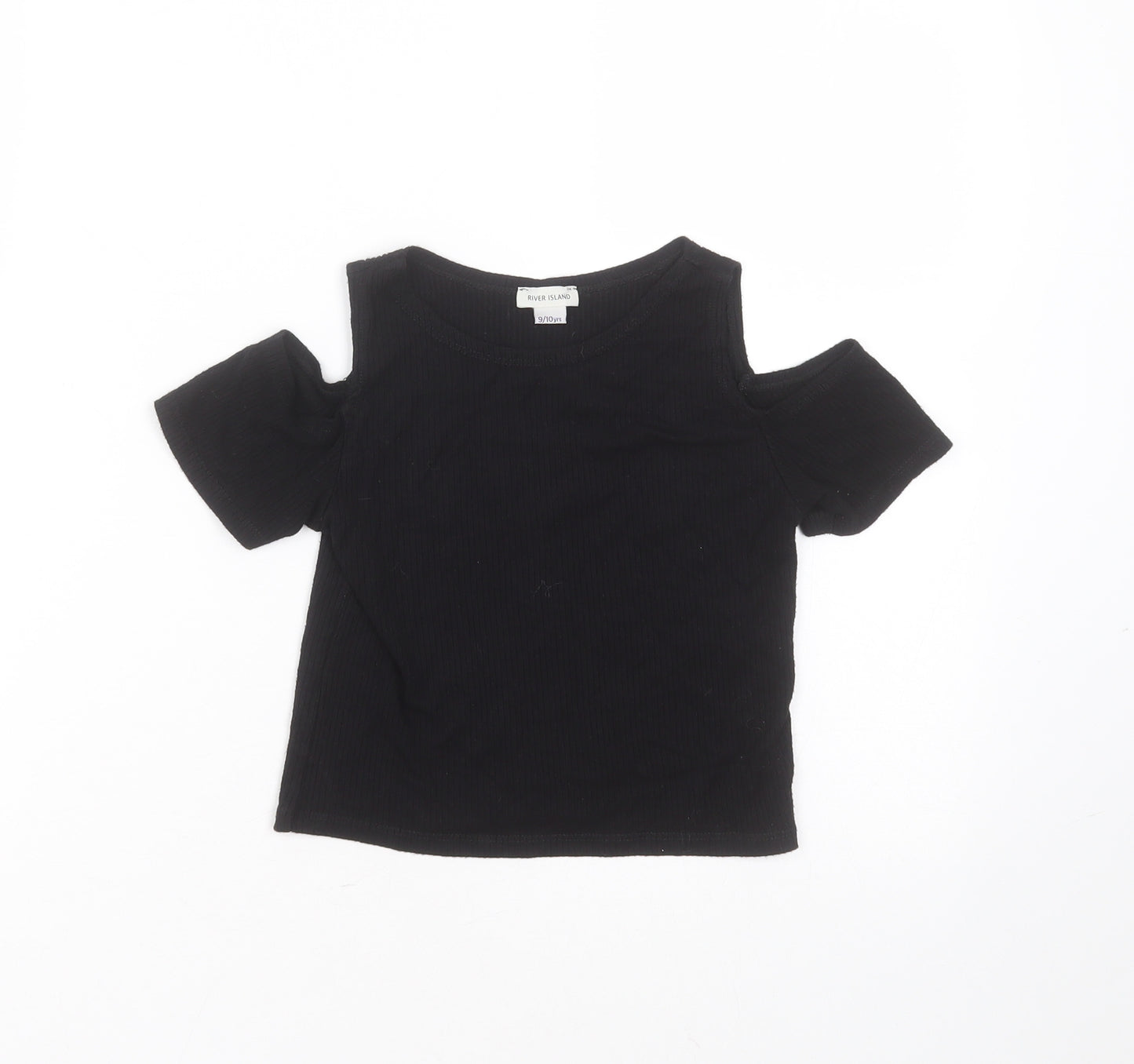 River Island Girls Black  Polyester Blend Basic T-Shirt Size 9-10 Years Round Neck  - cold shoulder