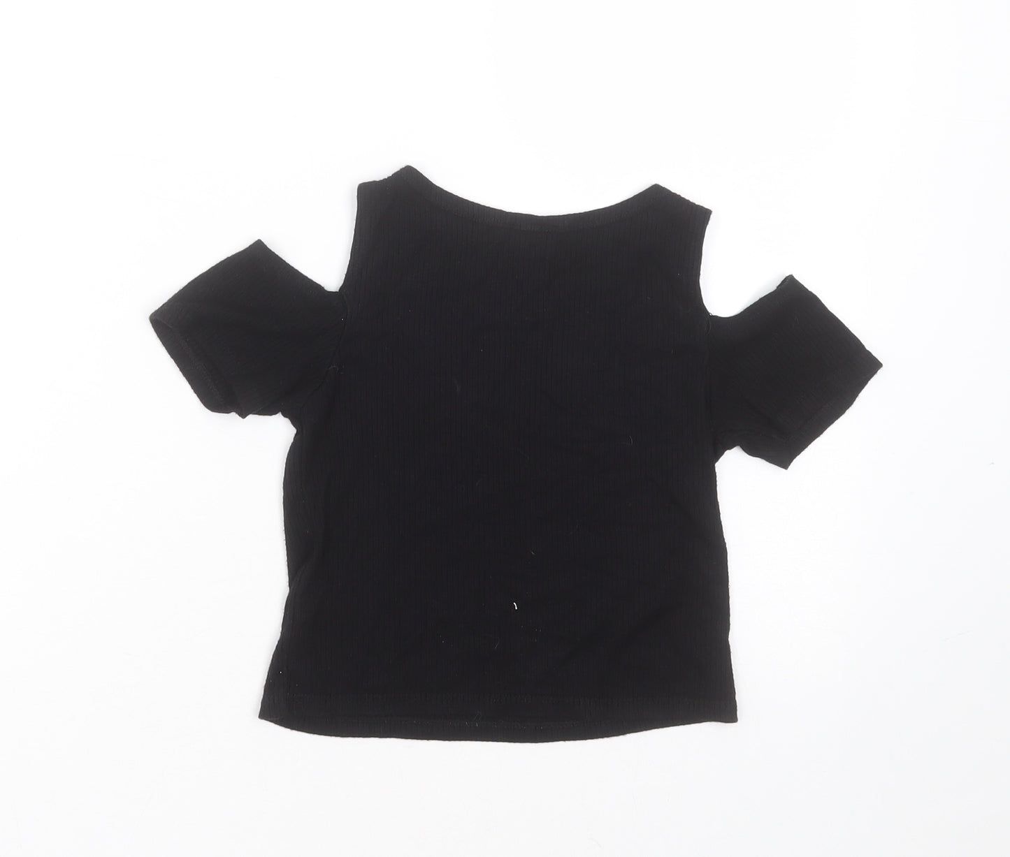 River Island Girls Black  Polyester Blend Basic T-Shirt Size 9-10 Years Round Neck  - cold shoulder